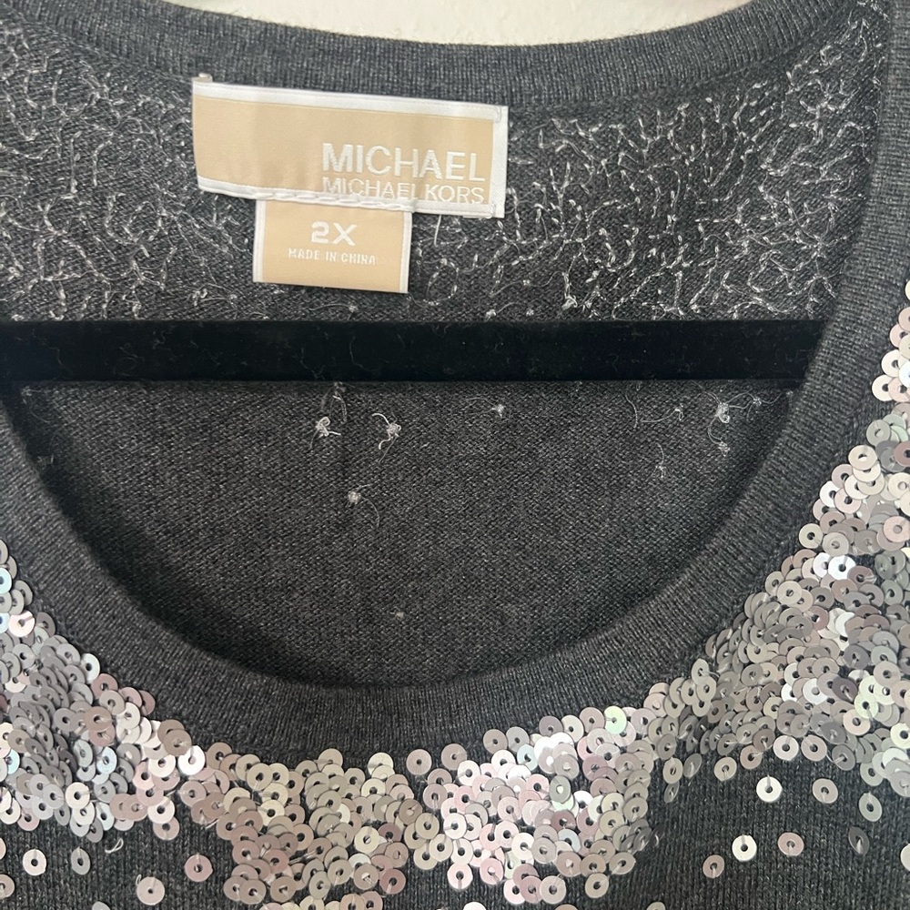 Michael Kors Dark Gray Sequin Long Sleeve Sweater - Picture 2 of 4